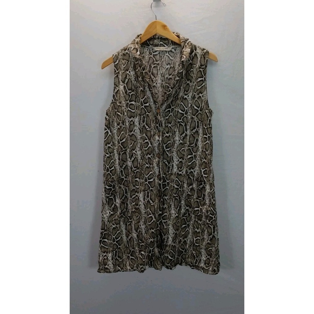 Vanessa Alexandra Made in Italy 100% Linen button front tank dress snake XL
